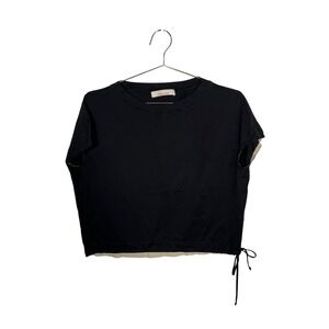 Minimalist Liviana Conti Black Boxy Cropped Top Side Tie Layered Hem